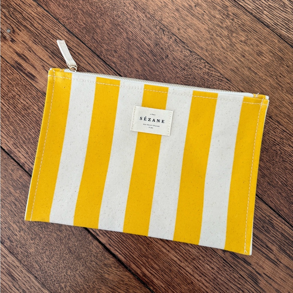 Sézane yellow canvas travel cosmetic bag pouch